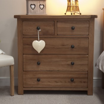 Homestyle Rustic Oak 5 Drawer Wide Chest