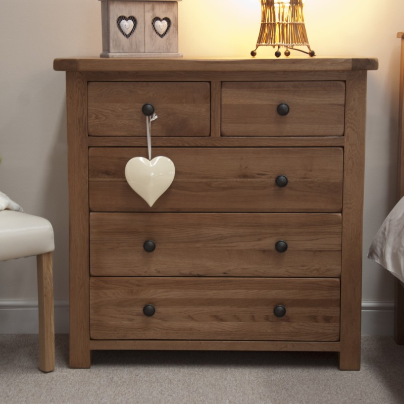 Homestyle Rustic Oak 5 Drawer Wide Chest