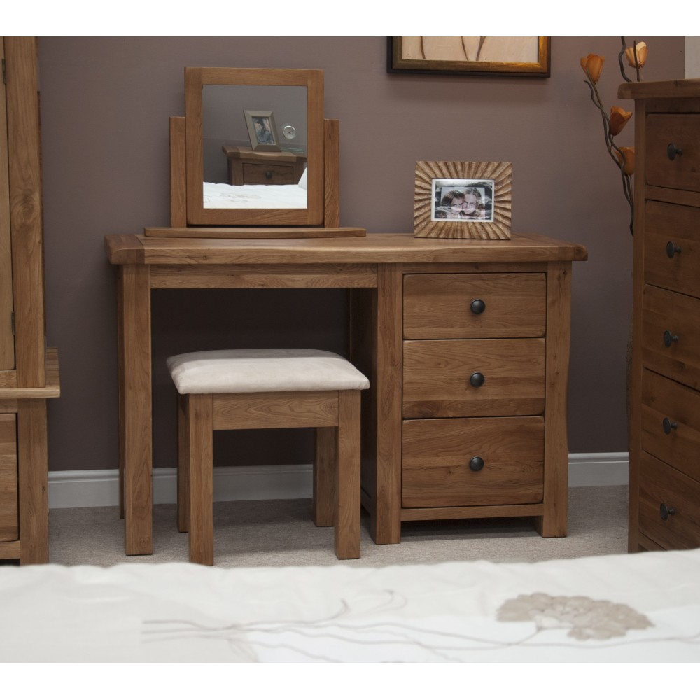 Homestyle Rustic Oak Dressing Table + Stool