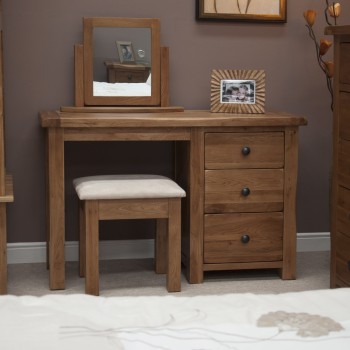 Homestyle Rustic Oak Dressing Table + Stool