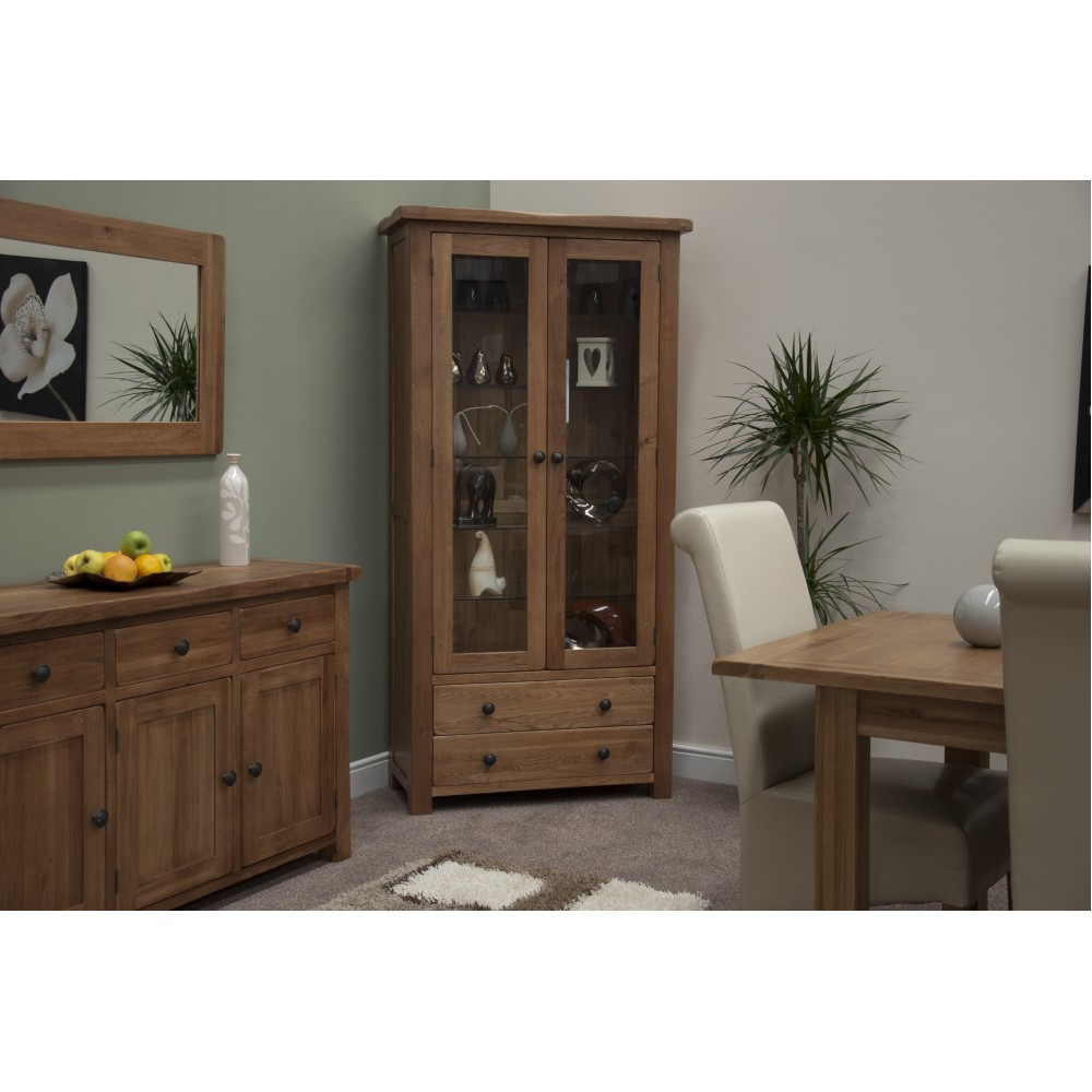 Homestyle Rustic Oak Glass Display Cabinet