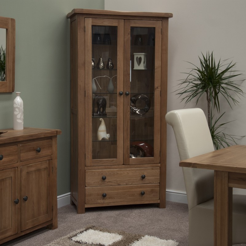 Homestyle Rustic Oak Glass Display Cabinet
