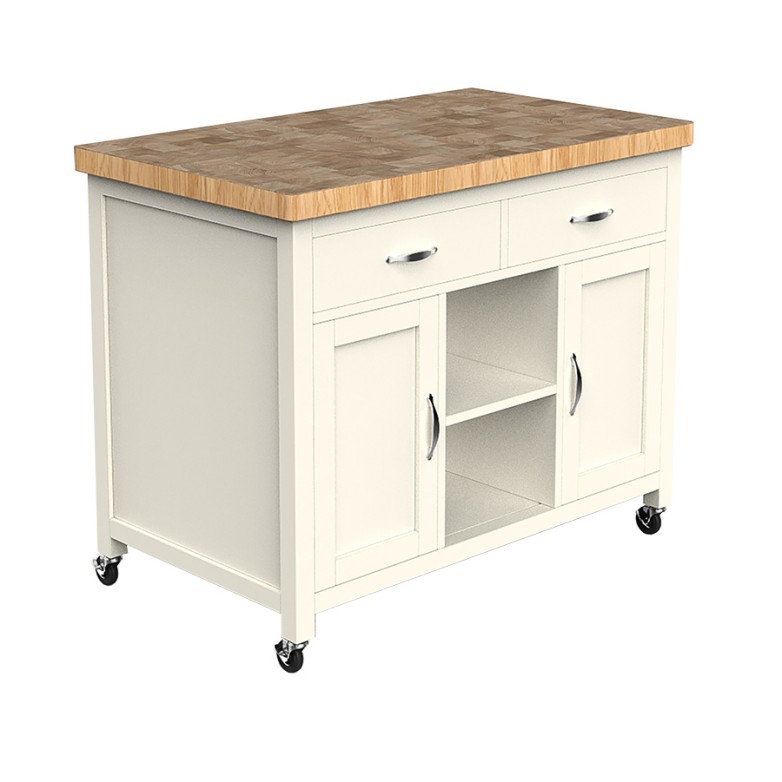 Kitchen Island (Cream) with Butchers Block
