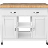 Kitchen Island (White) with Butchers Block