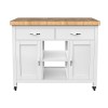 Kitchen Island (White) with Butchers Block