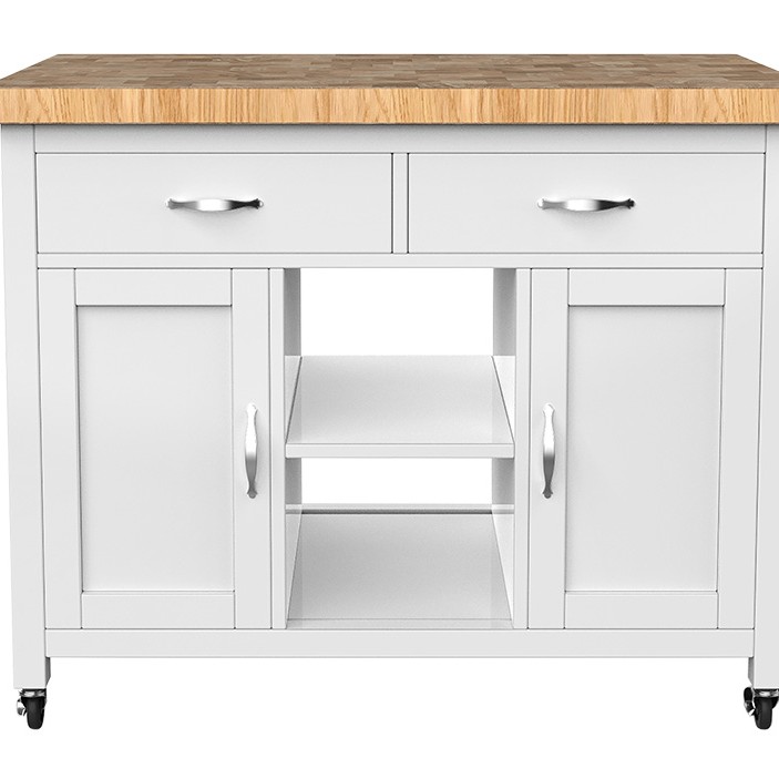 Kitchen Island (White) with Butchers Block