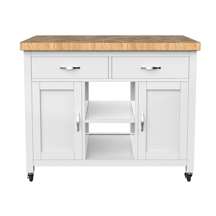 Kitchen Island (White) with Butchers Block