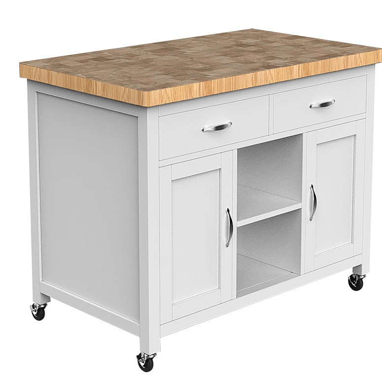 Kitchen Island (White) with Butchers Block