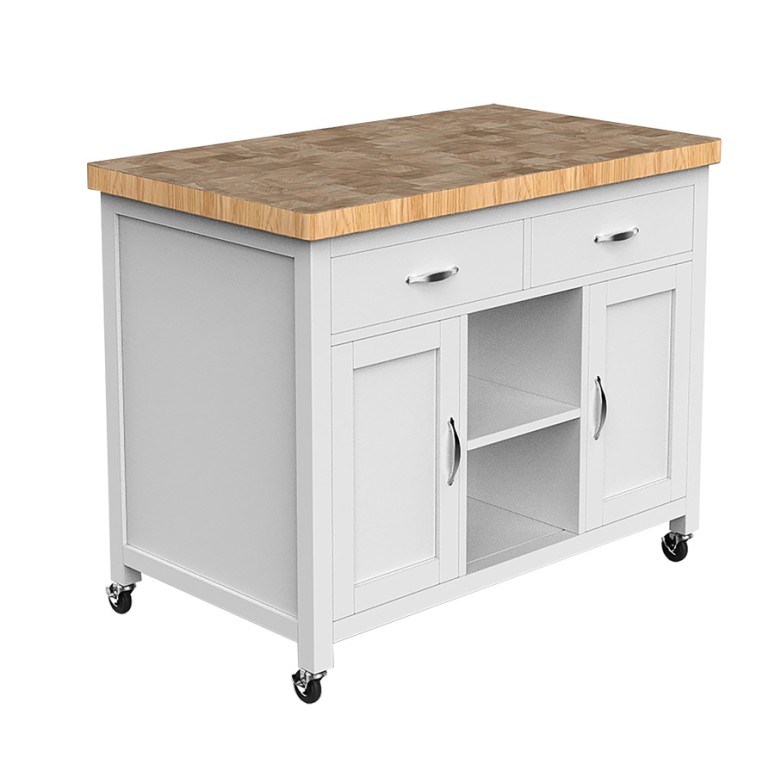 Kitchen Island (White) with Butchers Block