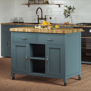 Kitchen Island (Blue) with Butchers Block