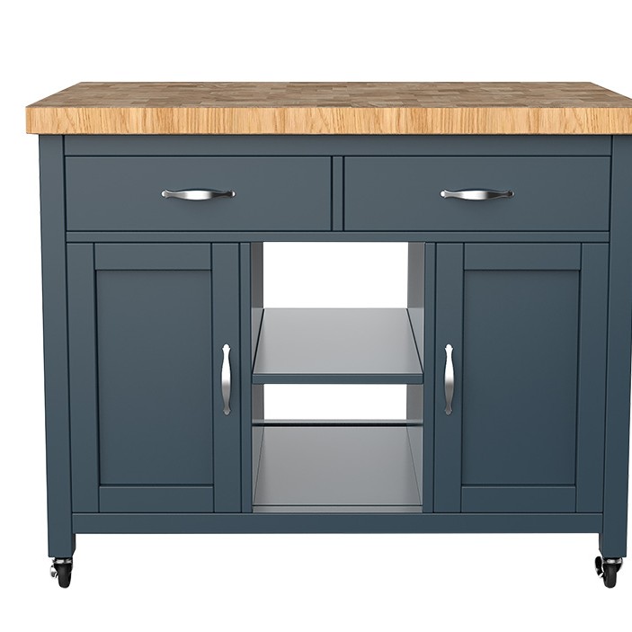 Kitchen Island (Blue) with Butchers Block