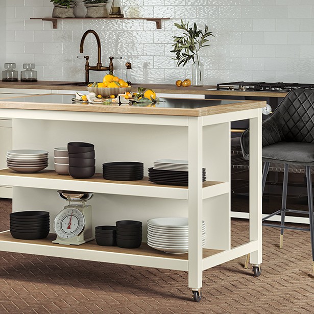 Kitchen Island (Cream) Open with Breakfast Bar