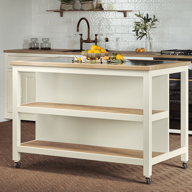 Kitchen Island (Cream) Open with Breakfast Bar