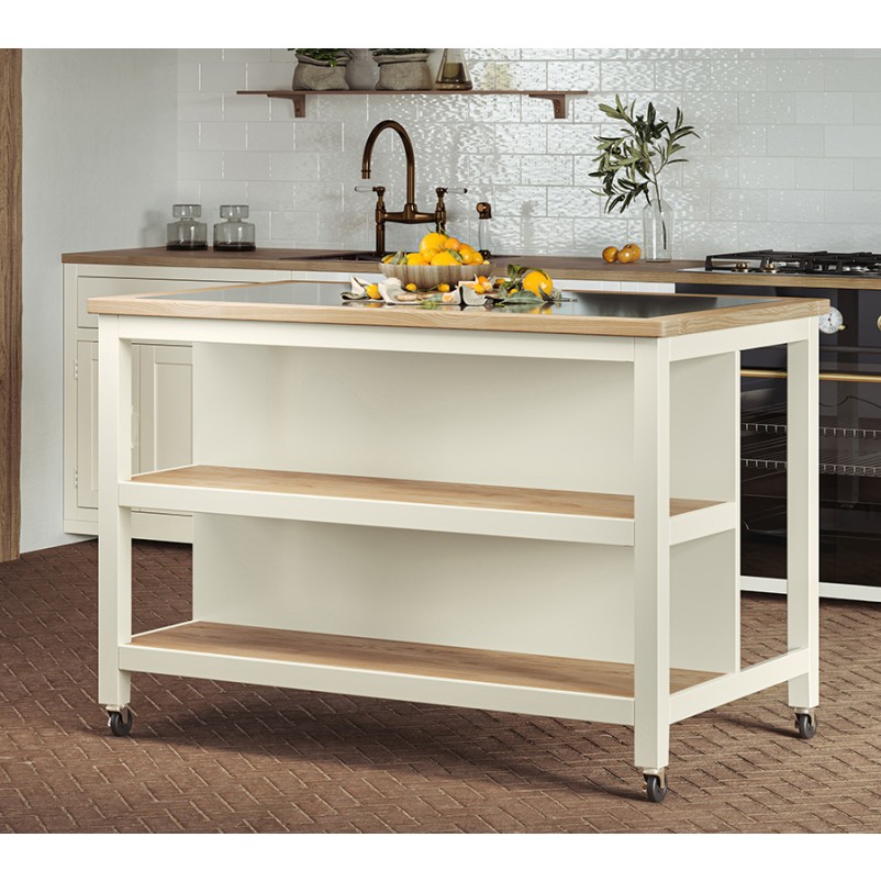 Kitchen Island (Cream) Open with Breakfast Bar