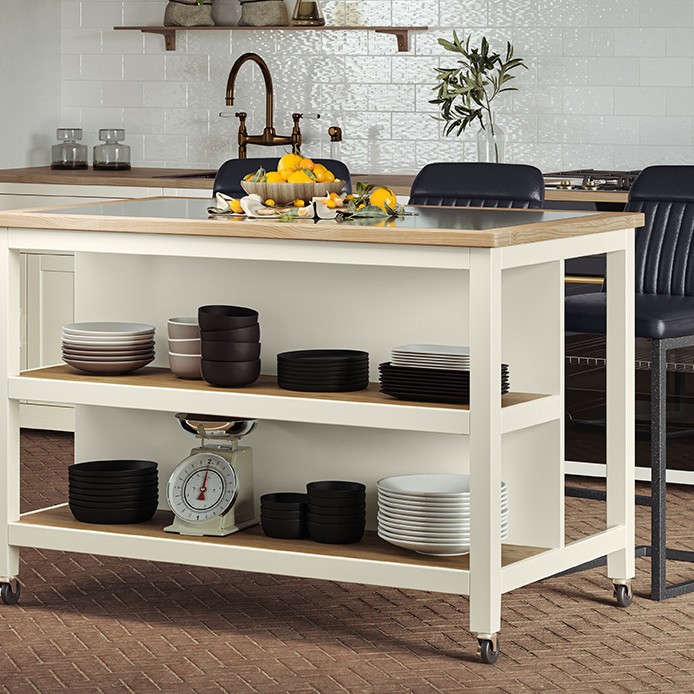 Kitchen Island (Cream) Open with Breakfast Bar