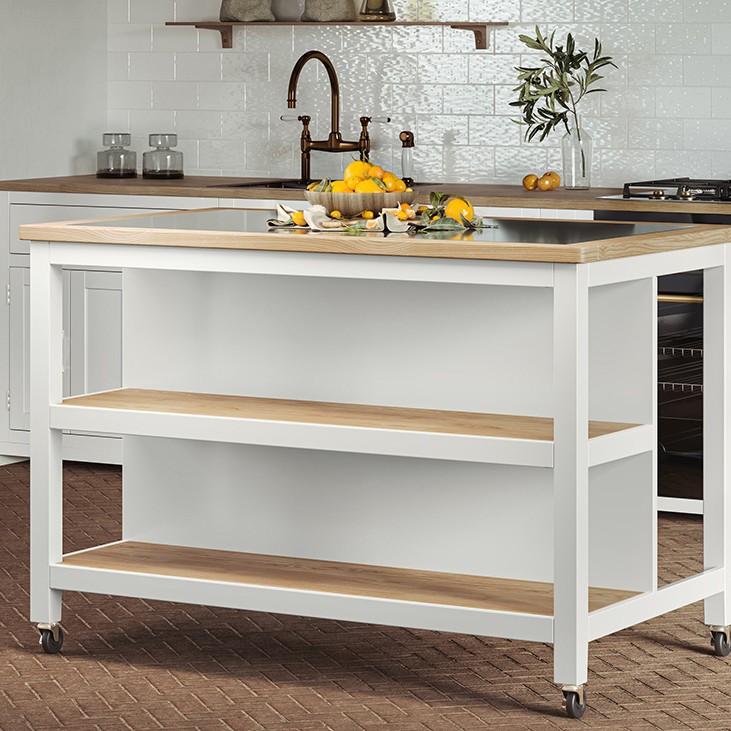 Kitchen Island (White) Open with Breakfast Bar