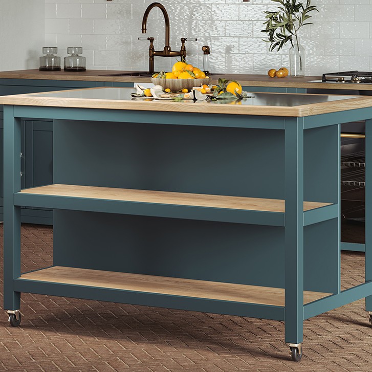 Kitchen Island (Blue) Open with Breakfast Bar