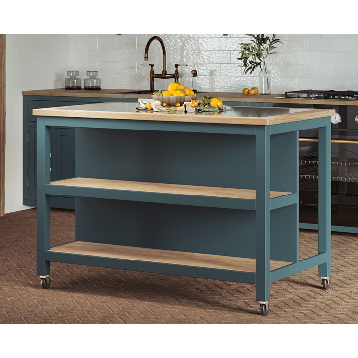 Kitchen Island (Blue) Open with Breakfast Bar