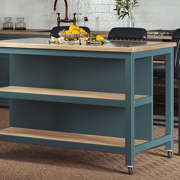 Kitchen Island (Blue) Open with Breakfast Bar
