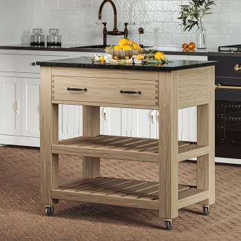 Kitchen Island (Oak) Two Drawer With Black Granite Top