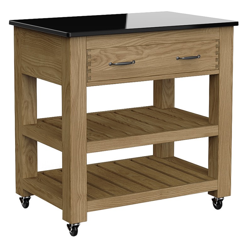 Kitchen Island (Oak) Two Drawer With Black Granite Top