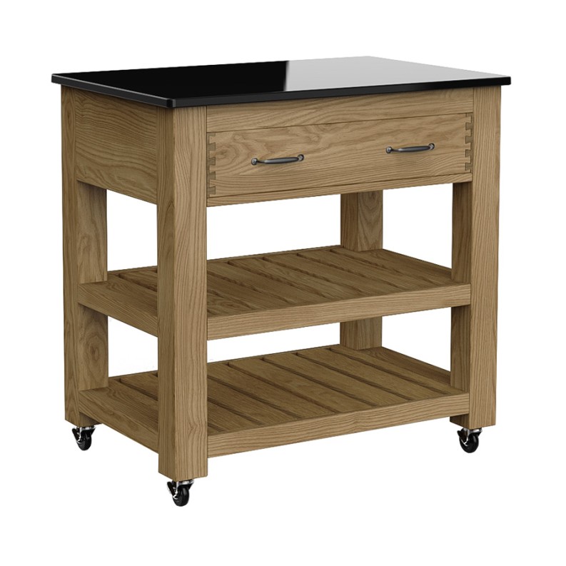 Kitchen Island (Oak) Two Drawer With Black Granite Top