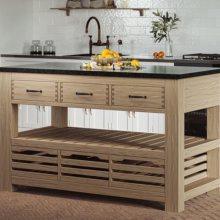 Kitchen Island (Oak) Three Drawer With Black Granite Top