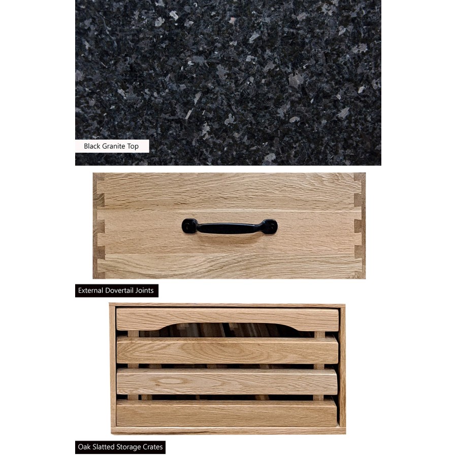 Kitchen Island (Oak) Three Drawer With Black Granite Top