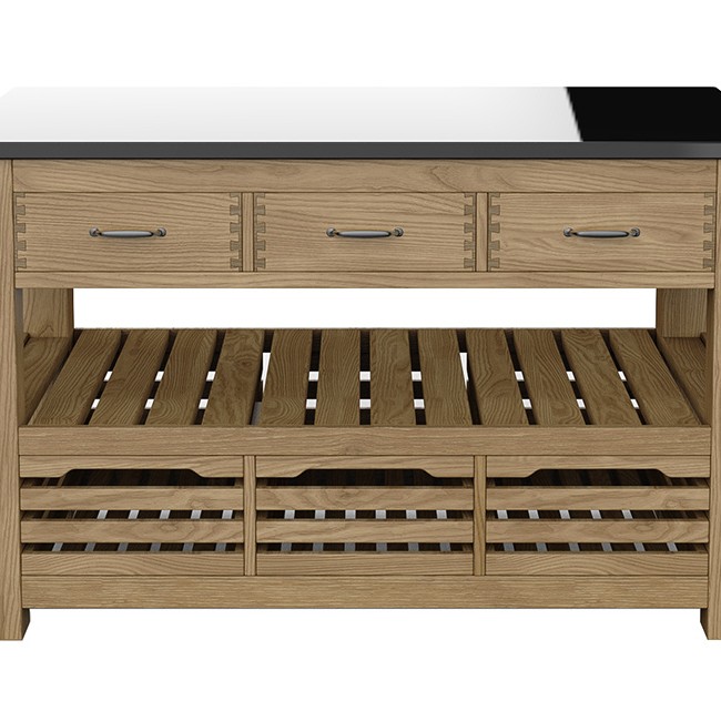 Kitchen Island (Oak) Three Drawer With Black Granite Top