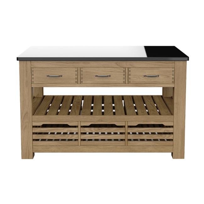 Kitchen Island (Oak) Three Drawer With Black Granite Top