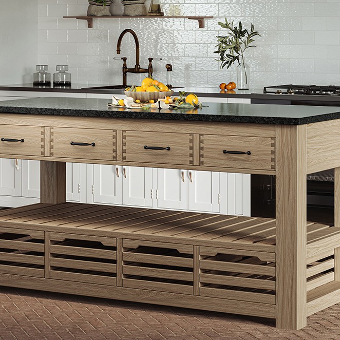 Kitchen Island (Oak) Four Drawer With Black Granite Top