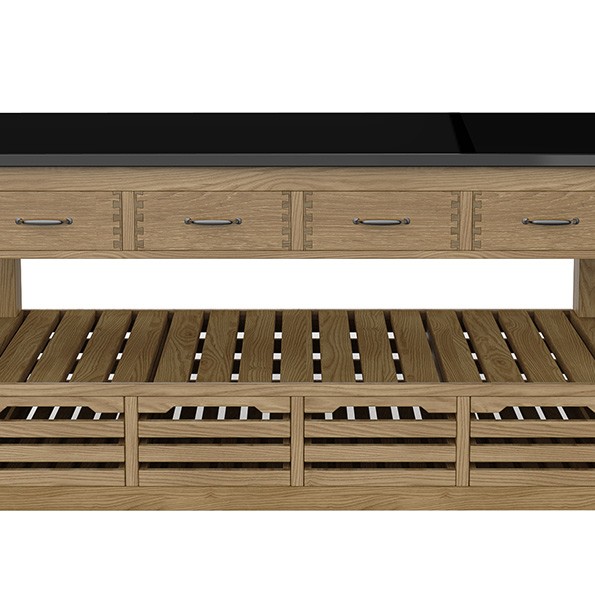 Kitchen Island (Oak) Four Drawer With Black Granite Top