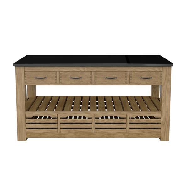 Kitchen Island (Oak) Four Drawer With Black Granite Top