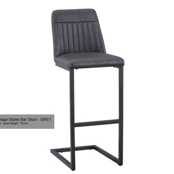 Vintage Grey Leather Bar Stool