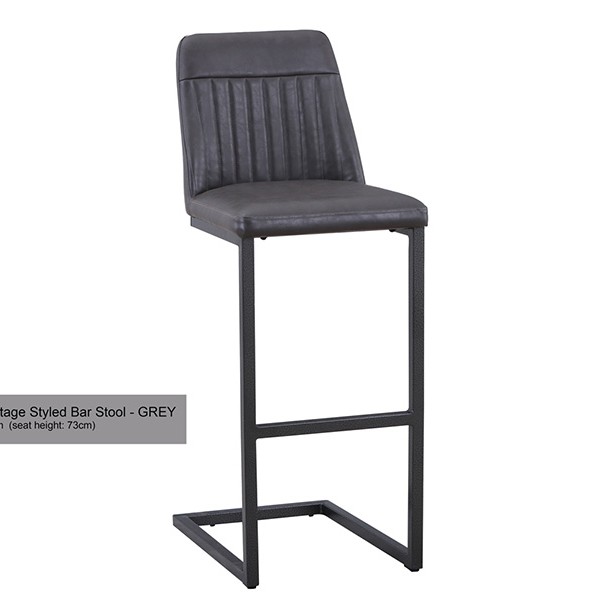 Vintage Grey Leather Bar Stool