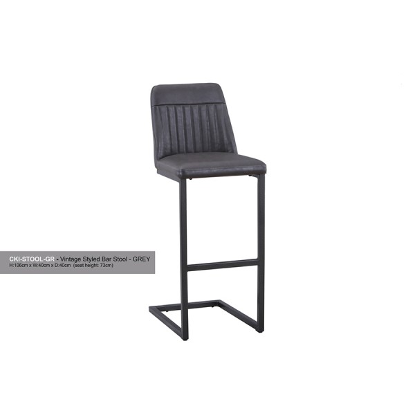 Vintage Grey Leather Bar Stool