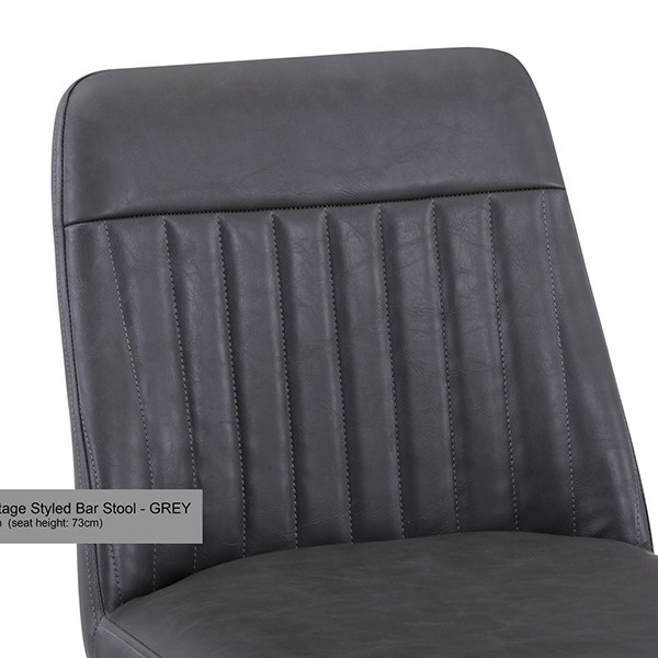 Vintage Grey Leather Bar Stool