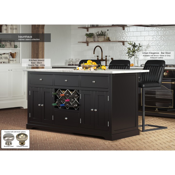 Black Kitchen Island With White Marble Worktop