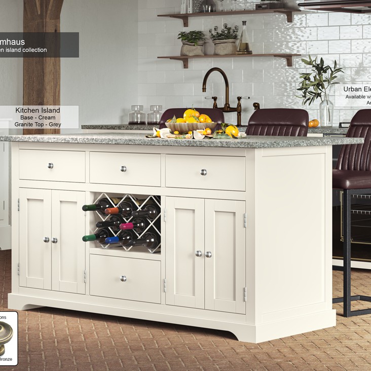 Cream Kitchen Island With Grey Granite Worktop