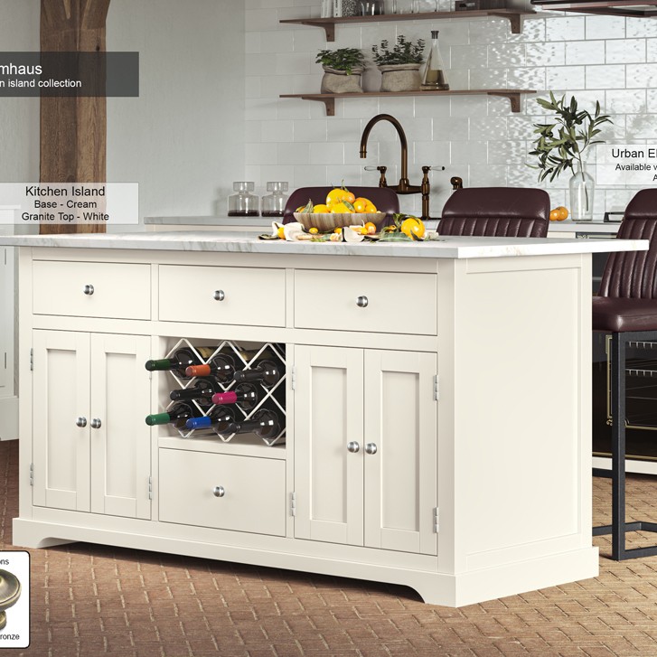 Cream Kitchen Island With White Marble Worktop