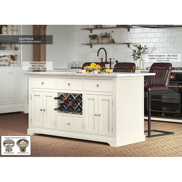 Cream Kitchen Island With White Marble Worktop