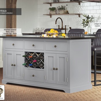 Grey Kitchen Island With Black Granite Worktop