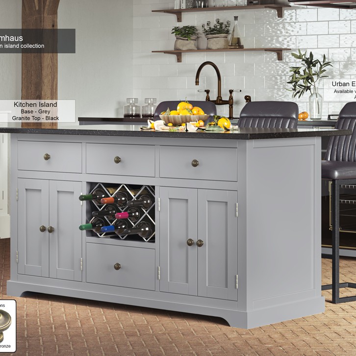 Grey Kitchen Island With Black Granite Worktop