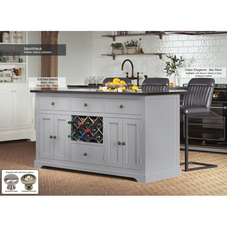 Grey Kitchen Island With Black Granite Worktop