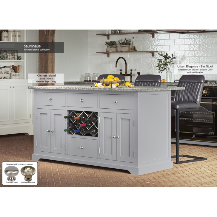 Grey Kitchen Island With Grey Granite Worktop
