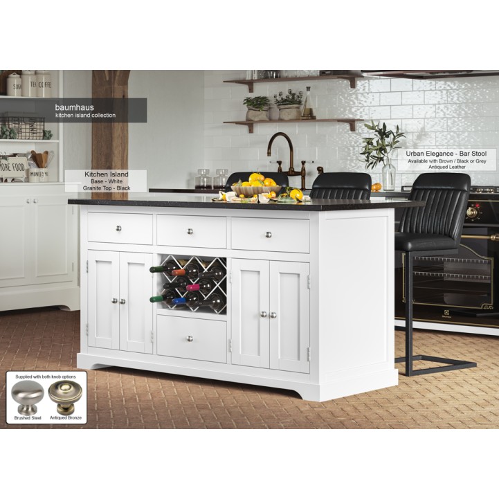 White Kitchen Island With Black Granite Worktop
