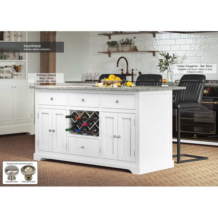 White Kitchen Island With Grey Granite Worktop