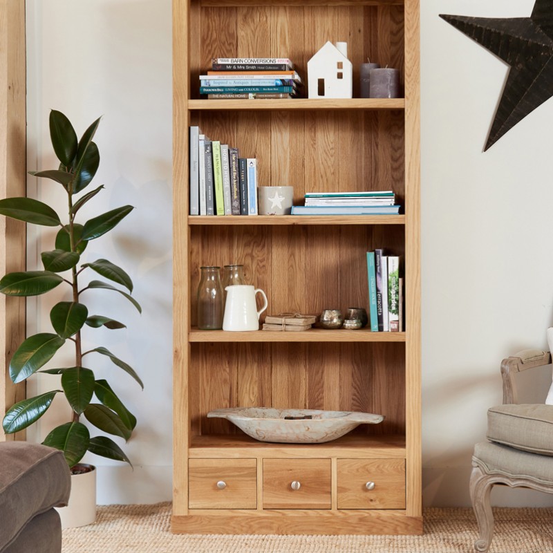 Mobel Oak Large 3 Drawer Bookcase