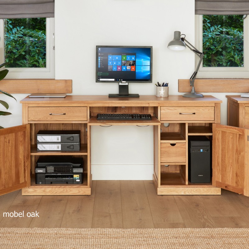 Mobel Oak Large Hidden Office Twin Pedestal Desk