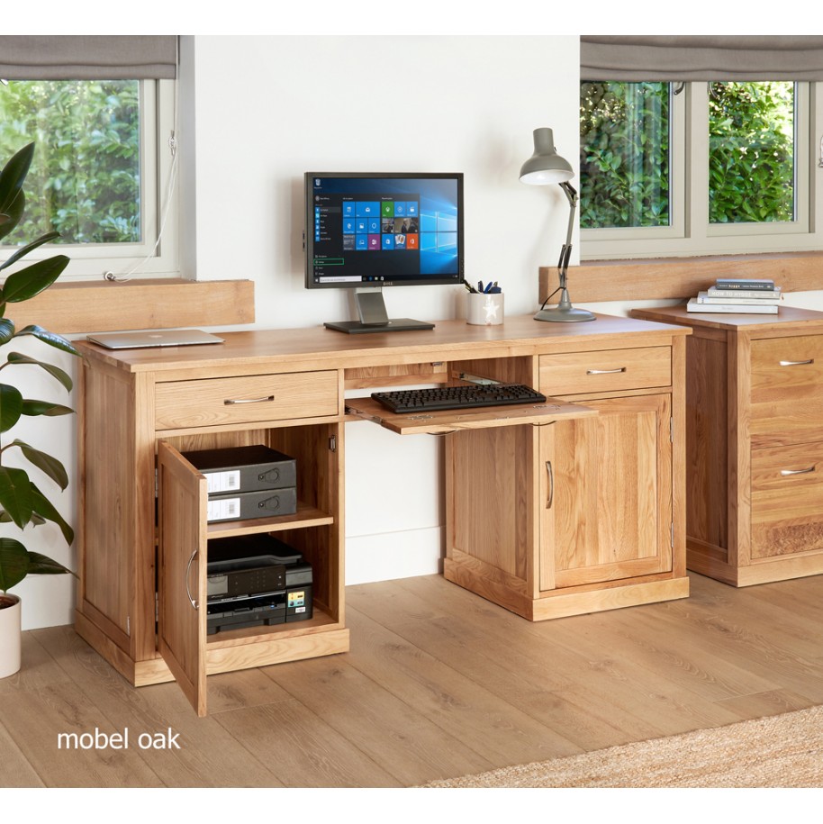 Mobel Oak Large Hidden Office Twin Pedestal Desk Mobel Oak Large Hidden Office Twin Pedestal Desk